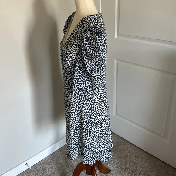 Saloni Colette Silk Crepe De Chine Navy Painterly Mini Dress Women’s US 10 - Picture 6 of 11